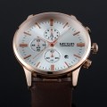 *  Megir 2011 - Chronograph Watch * 6 HANDS*Genuine Brown Leather Strap*