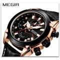*Megir 2065 -Multifunction  Chronograph Watch * 6 HANDS*  Genuine Leather Strap*