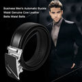 ** Men **Black & Silver  Buckle** Black leather  automatic Buckle  Fashion Waist Belt   *