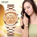 Megir 2057L  -Quality Ladies Solid Sturdy Chronograph Watch * Rose Gold~ 6 Hands