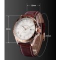 * Luxury Rose Gold Case Brown Leather Date Men Quartz Dress Wrist Watch