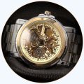 *KS Carving Series* 2 TONE * Silver/Gold **  Mechanical Mens Wrist Watch+Box & Papers