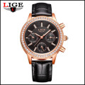 Lige 9812 - Ladies Lovely  Watch * 6 HANDS* Box,Book, & Papers **BLACK **