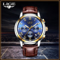* FULL HOUSE*  LIGE 9810* Top Luxury * Leather Band *6 Hands* Chronograph Watch Men