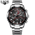 ** CLASSIC * LIGE 9821-* Full Steel *6 Hands-* Chronograph Watch~FREE SHIPPING