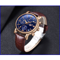 ** CLASSIC -  Relogio Masculion LIGE 9958-*Top Luxury Leather Band *6 Hands-* Chronograph Watch*