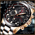 CLASSIC - Business Men LIGE 9982  Luxury * FULL* Steel *6 Hands* Chronograph Watch Men- FULL HOUSE*