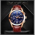 ** CLASSIC -  Relogio Masculion LIGE 9839-*Top Luxury Leather Band *6 Hands-* Chronograph Watch