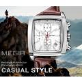 FREE SHIP* Megir Brand Top Watch(2028)* Genuine  Leather Men Quartz Wristwatch CHRONOGRAPH*6 Hands*