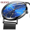 OLEVS  5880 -*UNISEX* MilanTop Brand Luxury Waterproof Ultra Thin Steel Blue/Black Watch