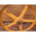 Rare two original cast iron Howard Bedford wheels size 440mm wide weighs 14kg each