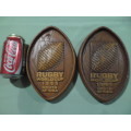 Official 2 - rare 1995 world cup S.A. Rugby Springbok wood plaques