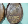 Official 2 - rare 1995 world cup S.A. Rugby Springbok wood plaques