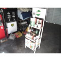 Very large 143cm Castrol metal stand and 25 metal cans Collection only no Bobshop shipping