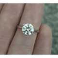 Stunning Certified 3.00ct Moissanite Solitaire Engagement ring 18K White Gold over .925 Size N (7) S