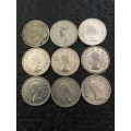 COLLECTION OF NINE THREEPENCE FROM 1951 TO 1959