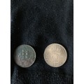 COLLECTION OF 2 UNION OF SOUTH AFRICA 1930 COINS (2 AND A HALF SHILLING & 1 PENNY)