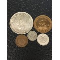 COLLECTION OF 5 UNION OF SOUTH AFRICA 1952 COINS (CROWN, 6D, 3D, 1D & 1/4D)