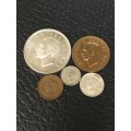 COLLECTION OF 5 UNION OF SOUTH AFRICA 1952 COINS (CROWN, 6D, 3D, 1D & 1/4D)