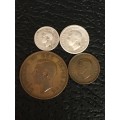 COLLECTION OF 4 UNION OF SOUTH AFRICA 1943 COINS (6D, 3D, 1D & 1/4D)