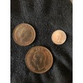COLLECTION OF 3 UNION OF SOUTH AFRICA 1945 COINS (3D, 1D & 1/2D)