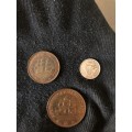 COLLECTION OF 3 UNION OF SOUTH AFRICA 1945 COINS (3D, 1D & 1/2D)