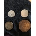 COLLECTION OF 4 UNION OF SOUTH AFRICA 1943 COINS (6D, 3D, 1D & 1/4D)