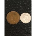 COLLECTION OF 2 UNION OF SOUTH AFRICA 1947 COINS (3D & 1/4D)