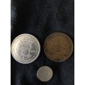 COLLECTION OF 3 UNION OF SOUTH AFRICA 1940 COINS (2 AND A HALF SHILLING,3D & 1D)