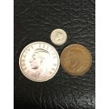 COLLECTION OF 3 UNION OF SOUTH AFRICA 1949 COINS (CROWN, 3D & 1D)