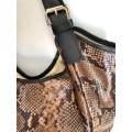 Genuine Italian Leather Brown Hobo Handbag Snake Emboss  -MADE IN ITALY