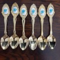 6 x Eetrite 24 Carat Gold Plated Teaspoons with blue rose detail