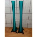2 x Beautiful Vintage Tall Vases - Coloured Glass