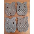 4 x Small Vintage Cast Iron Pot Stands - Owl shaped