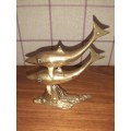 2 x Solid Brass Dolphins on a stand - Height - +- 12cm
