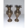 2 x Beautiful Small Brass Vases - Height - 13cm