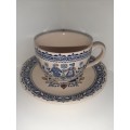 Hearts & Flowers Staffordshire Old Granite Hand Engraved Ironstone Duo - Cup and Saucer