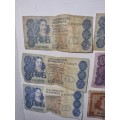 6 x Old SA Bank Notes - R1, R2, R5