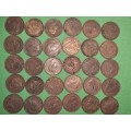 30 x 1942 & 1943 1/4D Farthings - Quarter Penny Coins - See pictures