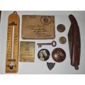 Some Vintage items incl. Okapi Knife, Thermometer, badges, vintage key, etc. See pictures