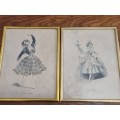2 x Theatre Costume Framed Prints with glass - Vintage