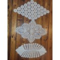 3 x Diamond Shaped Crochet Doilies - +- 50cm x 32cm each