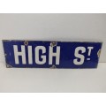 Vintage Blue Enamel Street name - High Street - 51cm x 15.5cm - Enamel sign
