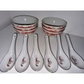 6 x Chinese Rice Bowls with Porcelain Spoons - Made in Taiwan - Rep. of China