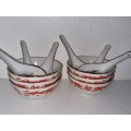 6 x Chinese Rice Bowls with Porcelain Spoons - Made in Taiwan - Rep. of China