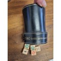 Vintage Leather Dice Cup with 5 Dice - BOAC - Made in England
