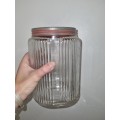 Large Vintage Glass Container with metal lid - Height - 20cm
