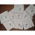 9 x Vintage Embroidered Fabric Napkins / Serviettes