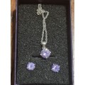 Sterling silver Necklace and earring set with purple stones