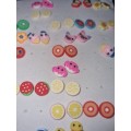 53 x pairs of character earrings - flowers, pigs, birds, apples, etc.